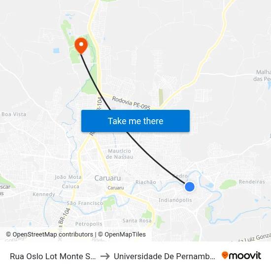 Rua Oslo Lot Monte Sinai 103 to Universidade De Pernambuco - UPE map
