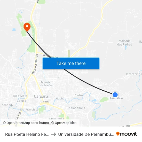 Rua Poeta Heleno Ferreira 6 to Universidade De Pernambuco - UPE map