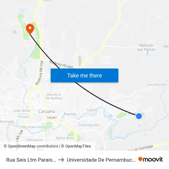Rua Seis Ltm Paraiso 150 to Universidade De Pernambuco - UPE map