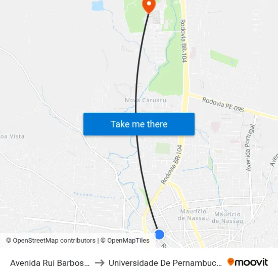 Avenida Rui Barbosa 799 to Universidade De Pernambuco - UPE map