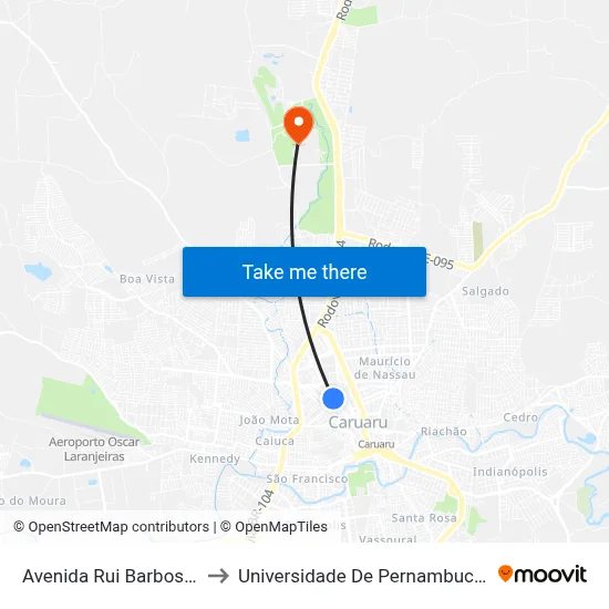 Avenida Rui Barbosa 383 to Universidade De Pernambuco - UPE map