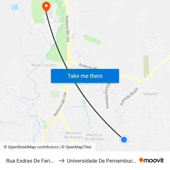 Rua Esdras De Farias 572 to Universidade De Pernambuco - UPE map