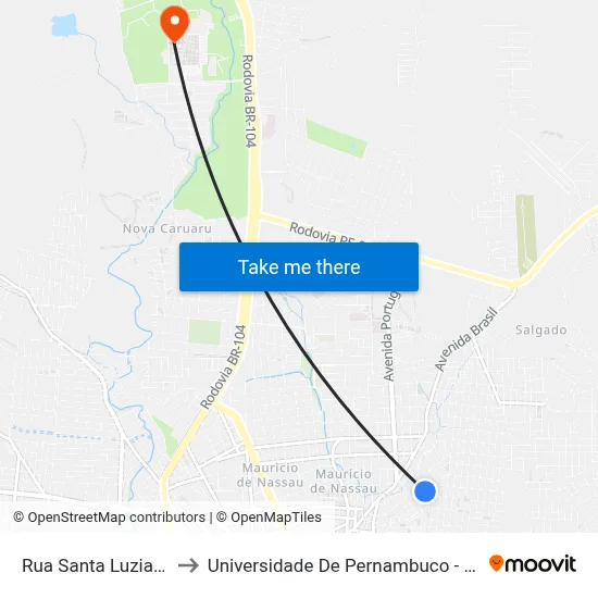 Rua Santa Luzia 10 to Universidade De Pernambuco - UPE map