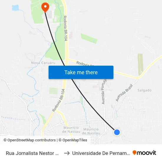 Rua Jornalista Nestor Moreira 679 to Universidade De Pernambuco - UPE map