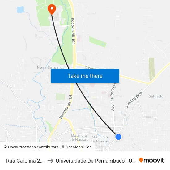 Rua Carolina 214 to Universidade De Pernambuco - UPE map