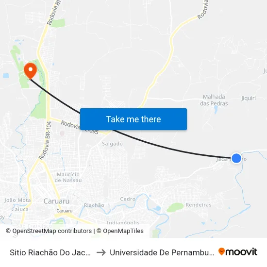 Sitio Riachão Do Jacaré 263 to Universidade De Pernambuco - UPE map