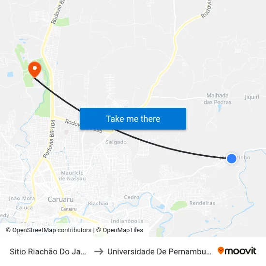 Sitio Riachão Do Jacaré 23 to Universidade De Pernambuco - UPE map