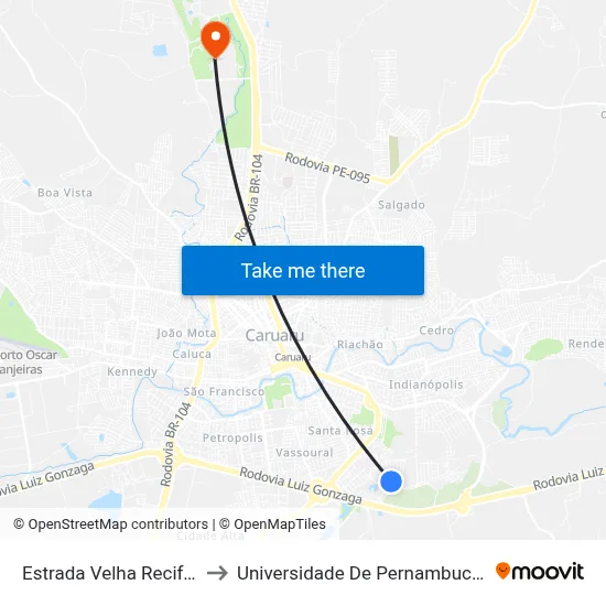 Estrada Velha Recife 440 to Universidade De Pernambuco - UPE map