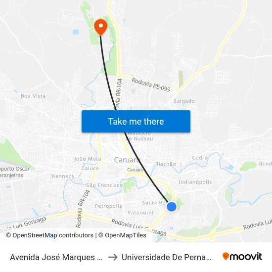 Avenida José Marques Fontes 489 to Universidade De Pernambuco - UPE map