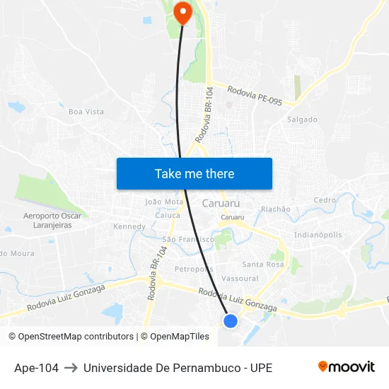 Ape-104 to Universidade De Pernambuco - UPE map