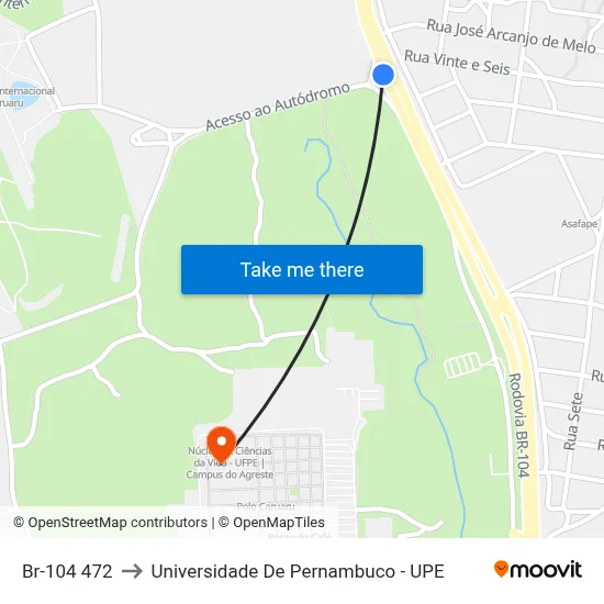 Br-104 472 to Universidade De Pernambuco - UPE map