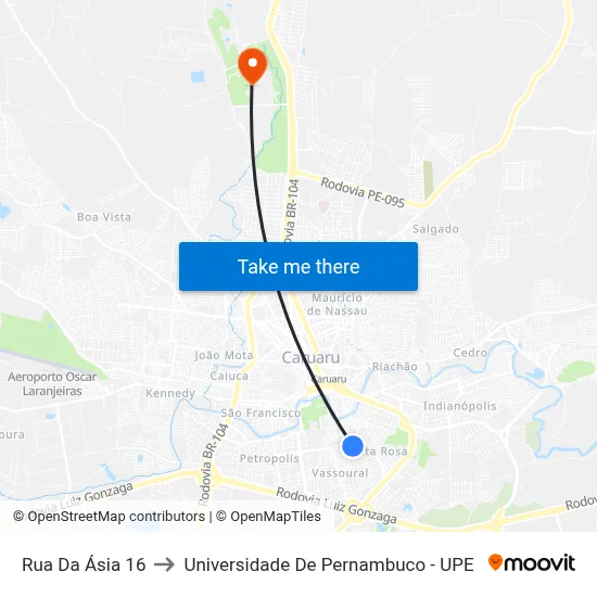 Rua Da Ásia 16 to Universidade De Pernambuco - UPE map