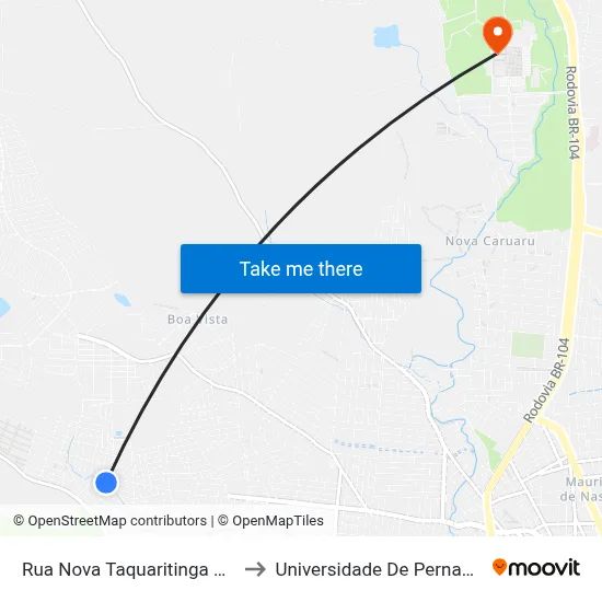 Rua Nova Taquaritinga Do Norte 165 to Universidade De Pernambuco - UPE map