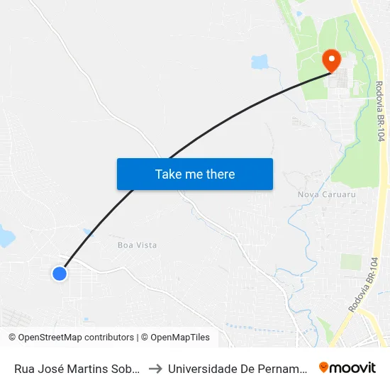 Rua José Martins Sobrinho 380 to Universidade De Pernambuco - UPE map