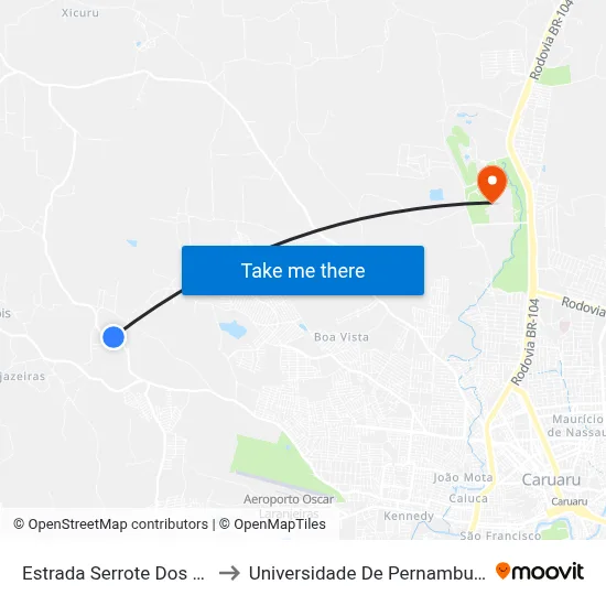 Estrada Serrote Dos Bois 18 to Universidade De Pernambuco - UPE map