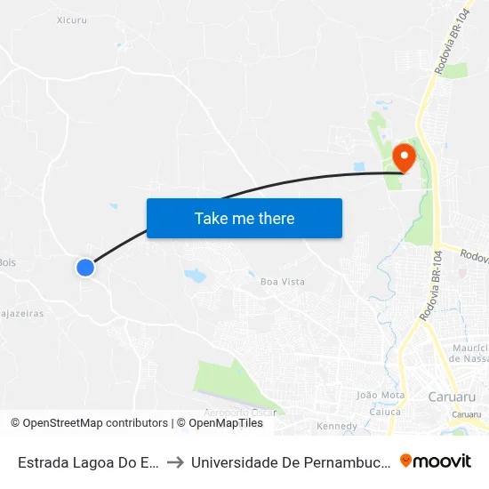 Estrada Lagoa Do Exú 42 to Universidade De Pernambuco - UPE map
