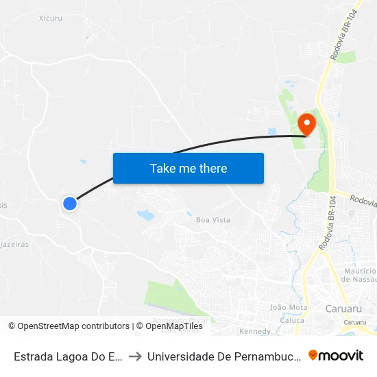 Estrada Lagoa Do Exú 37 to Universidade De Pernambuco - UPE map