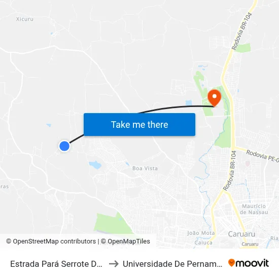 Estrada Pará Serrote Dos Bois 46 to Universidade De Pernambuco - UPE map