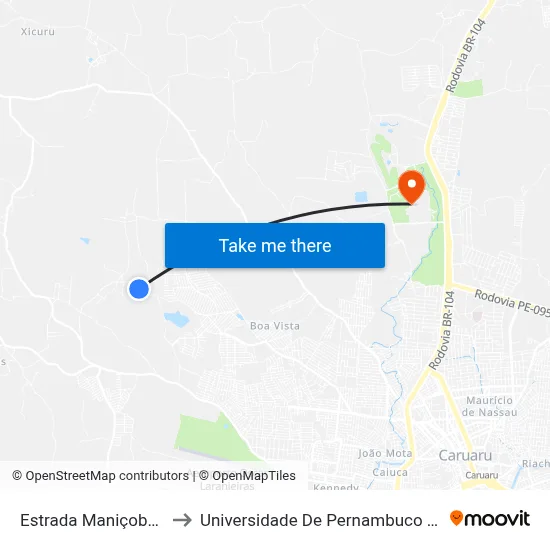 Estrada Maniçoba 37 to Universidade De Pernambuco - UPE map