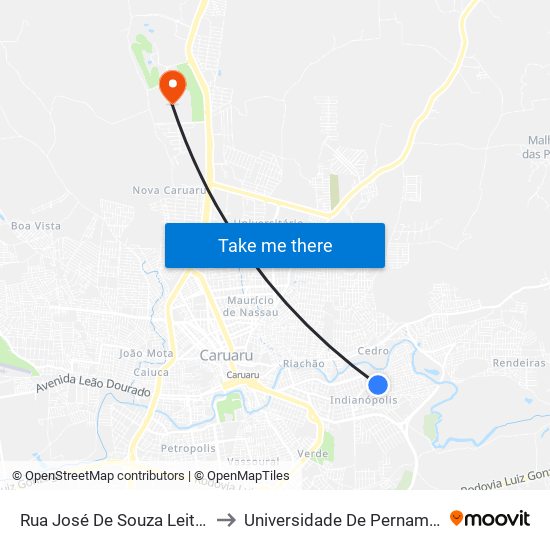 Rua José De Souza Leite, 199-247 to Universidade De Pernambuco - UPE map