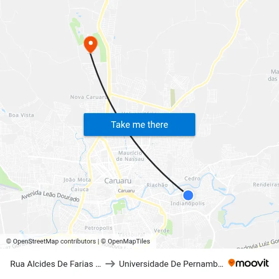 Rua Alcides De Farias Leite, 95 to Universidade De Pernambuco - UPE map