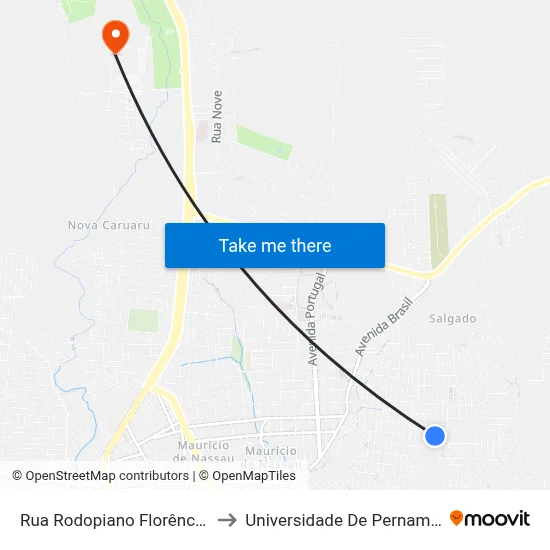 Rua Rodopiano Florêncio, 241-311 to Universidade De Pernambuco - UPE map