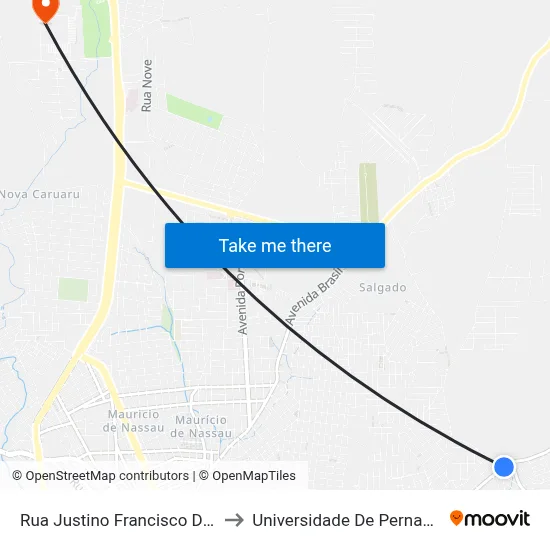 Rua Justino Francisco Da Silva, 1101 to Universidade De Pernambuco - UPE map