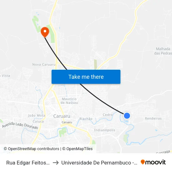 Rua Edgar Feitosa, 6 to Universidade De Pernambuco - UPE map