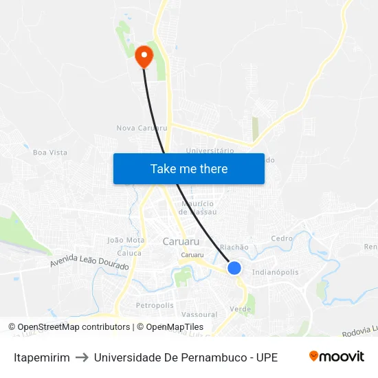 Itapemirim to Universidade De Pernambuco - UPE map
