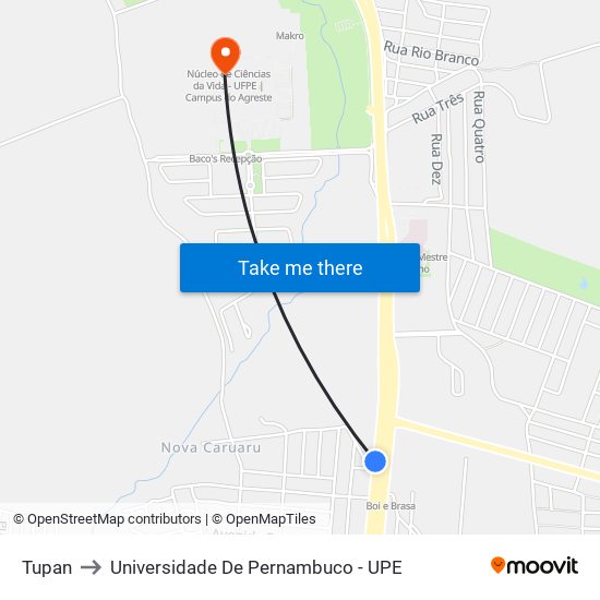 Tupan to Universidade De Pernambuco - UPE map