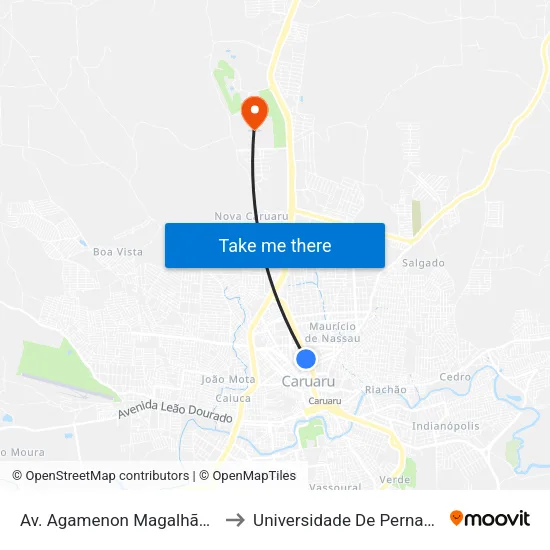 Av. Agamenon Magalhães, S/N - Caruaru to Universidade De Pernambuco - UPE map