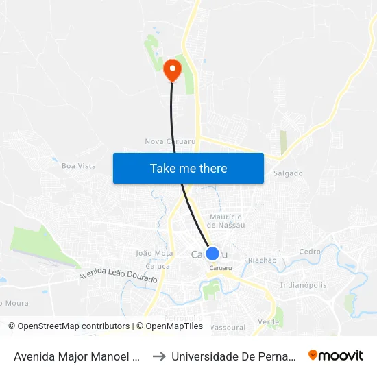 Avenida Major Manoel De Freitas, S/N - Caruaru to Universidade De Pernambuco - UPE map