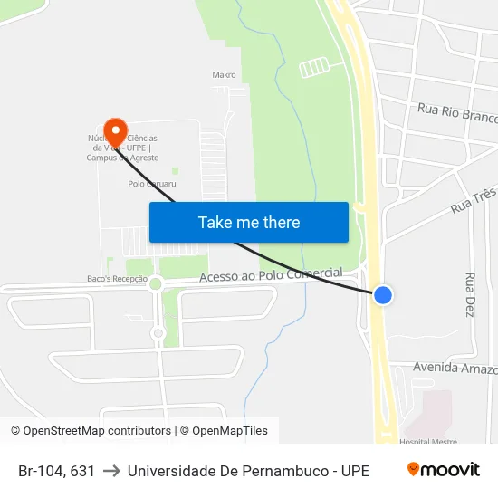 Br-104, 631 to Universidade De Pernambuco - UPE map