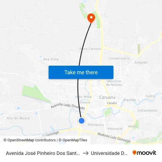 Avenida José Pinheiro Dos Santos | Terminal Rodoviário De Caruaru to Universidade De Pernambuco - UPE map