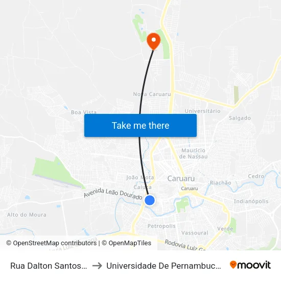 Rua Dalton Santos, S/N - Caruaru to Universidade De Pernambuco - UPE map