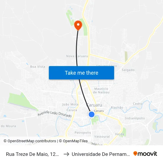 Rua Treze De Maio, 124 - Caruaru to Universidade De Pernambuco - UPE map