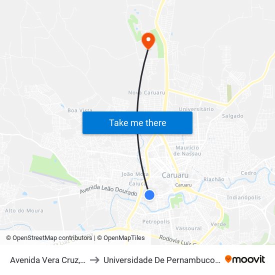 Avenida Vera Cruz, 652 to Universidade De Pernambuco - UPE map