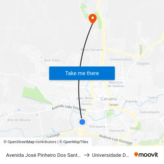 Avenida José Pinheiro Dos Santos | Terminal Rodoviário De Caruaru to Universidade De Pernambuco - UPE map