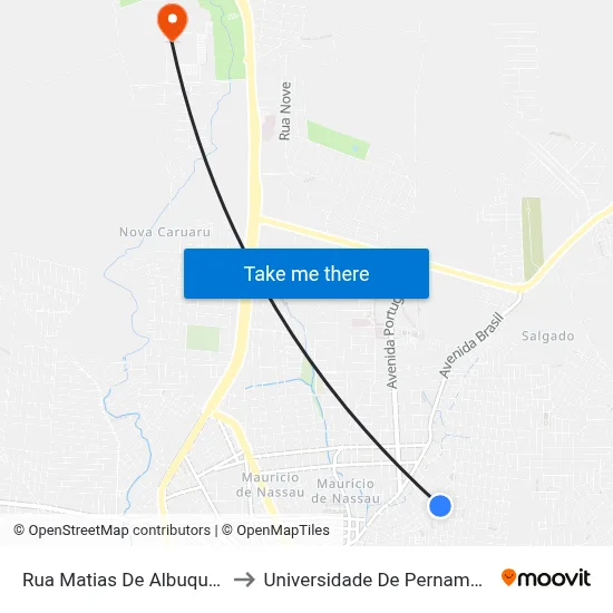 Rua Matias De Albuquerque, 45 to Universidade De Pernambuco - UPE map