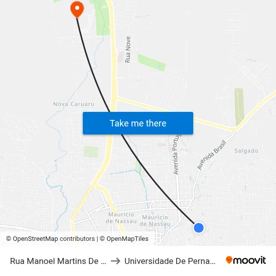 Rua Manoel Martins De Araújo, 135 to Universidade De Pernambuco - UPE map