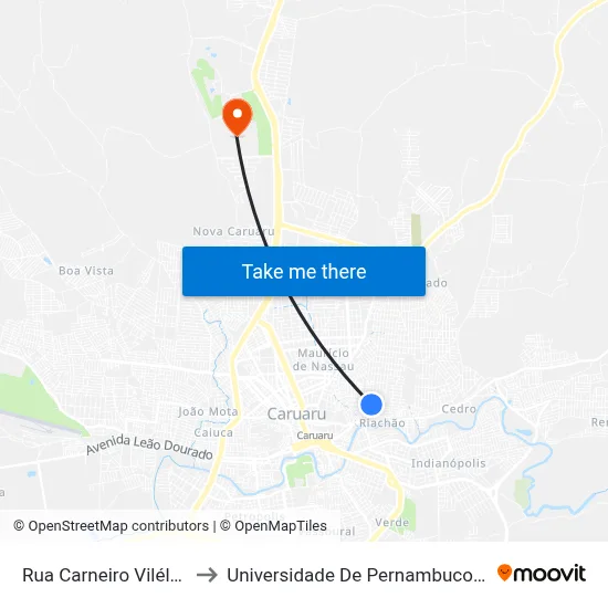 Rua Carneiro Viléla, 50 to Universidade De Pernambuco - UPE map