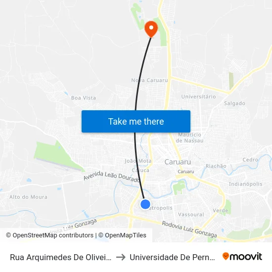 Rua Arquimedes De Oliveira, 95 - Caruaru to Universidade De Pernambuco - UPE map