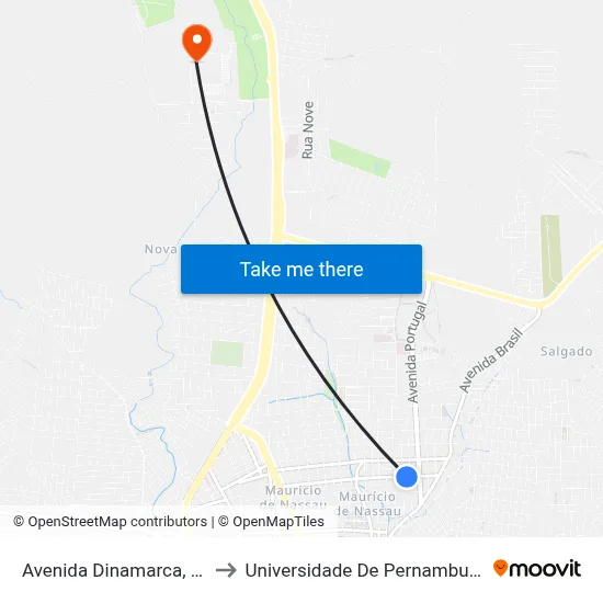 Avenida Dinamarca, 71-133 to Universidade De Pernambuco - UPE map