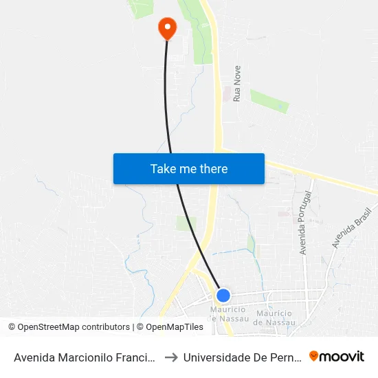 Avenida Marcionilo Francisco Da Silva, 151 to Universidade De Pernambuco - UPE map