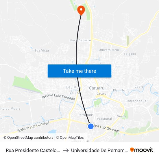 Rua Presidente Castelo Branco, 60 to Universidade De Pernambuco - UPE map