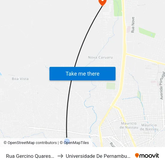 Rua Gercino Quaresma 50 to Universidade De Pernambuco - UPE map