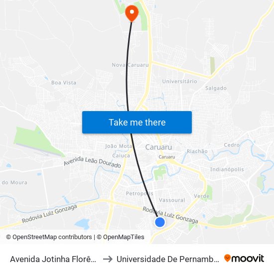 Avenida Jotinha Florêncio, 155 to Universidade De Pernambuco - UPE map