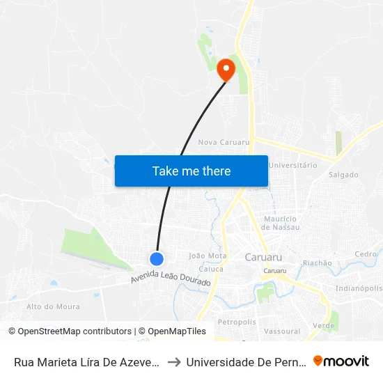 Rua Marieta Líra De Azevedo, 285 - Caruaru to Universidade De Pernambuco - UPE map