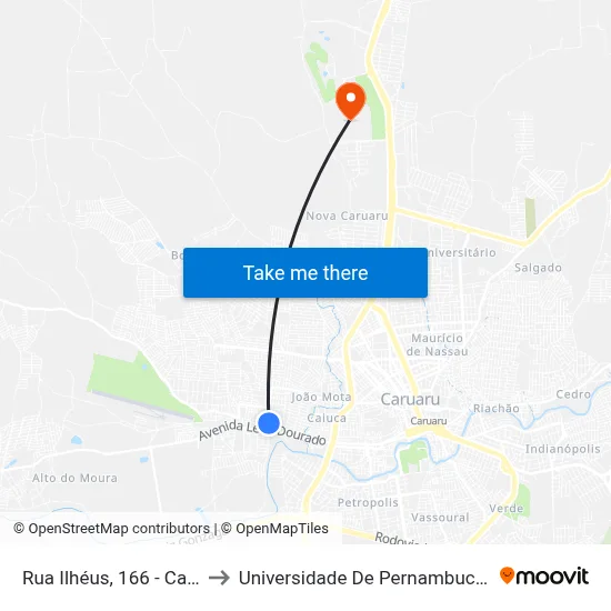 Rua Ilhéus, 166 - Caruaru to Universidade De Pernambuco - UPE map