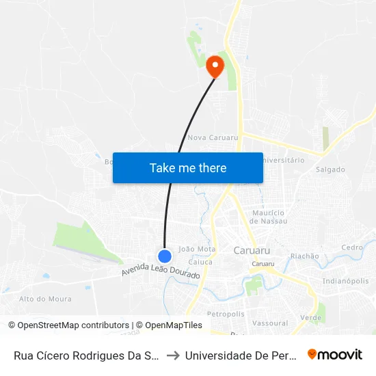 Rua Cícero Rodrigues Da Silva, S/N - Caruaru to Universidade De Pernambuco - UPE map